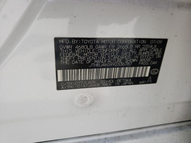 Photo 10 from auction – 2009 LEXUS ES 350 with VIN JTHBJ46GX92336787