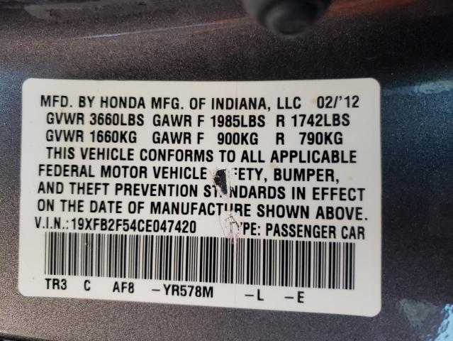 Photo 10 from auction – 2012 HONDA CIVIC LX with VIN 19XFB2F54CE047420