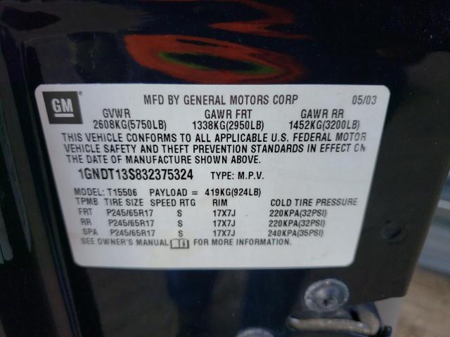 Photo 10 from auction – 2003 CHEVROLET TRAILBLAZE with VIN 1GNDT13S832375324