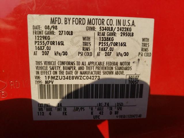 Photo 10 from auction – 1998 FORD EXPLORER with VIN 1FMZU34E8WZC04273
