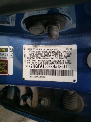 Photo 10 from auction – 2008 HONDA CIVIC LX with VIN 2HGFA16588H518611