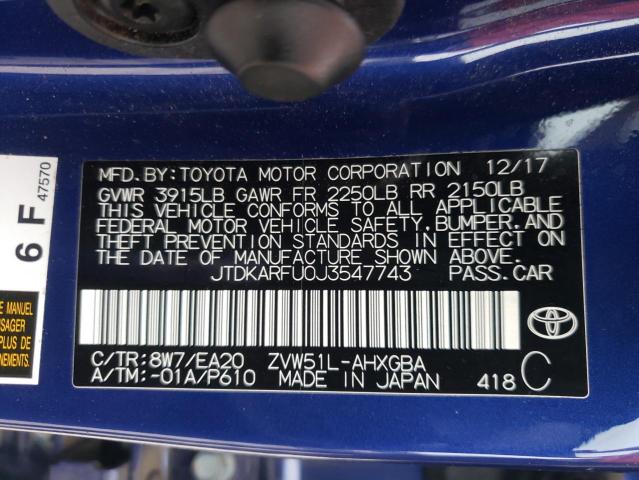 Photo 10 from auction – 2018 TOYOTA PRIUS with VIN JTDKARFU0J3547743