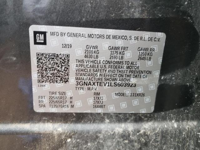 Photo 10 from auction – 2020 CHEVROLET EQUINOX LT with VIN 3GNAXTEV1LS603923