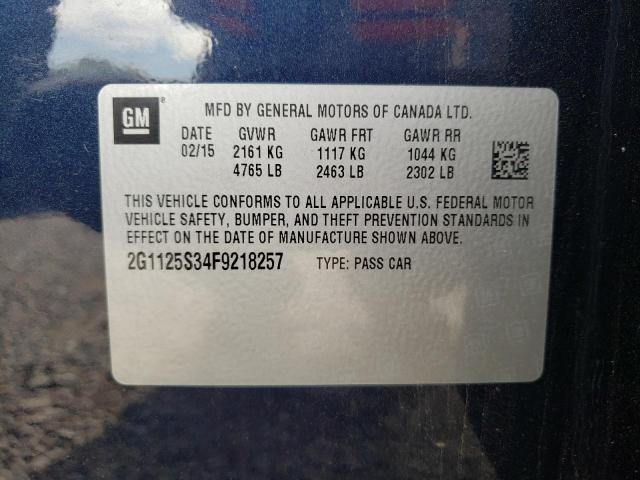 Photo 10 from auction – 2015 CHEVROLET IMPALA LT with VIN 2G1125S34F9218257