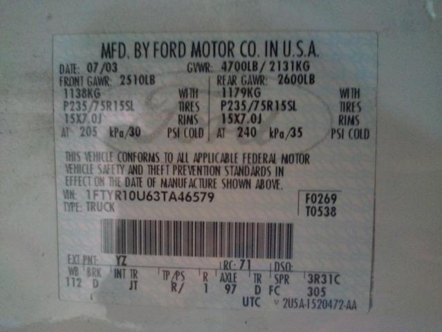 صورة رقم 10 من المزاد - 2003 FORD RANGER مع VIN 1FTYR10U63TA46579