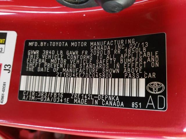 Photo 10 from auction – 2013 TOYOTA COROLLA BA with VIN 2T1BU4EE7DC045800