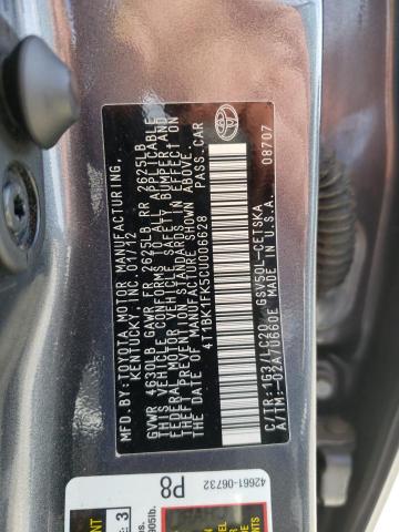 Photo 10 from auction – 2012 TOYOTA CAMRY SE with VIN 4T1BK1FK5CU006628