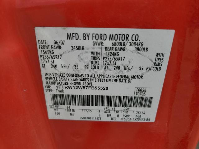 Photo 10 from auction – 2007 FORD F150 SUPER with VIN 1FTRW12W87FB55528
