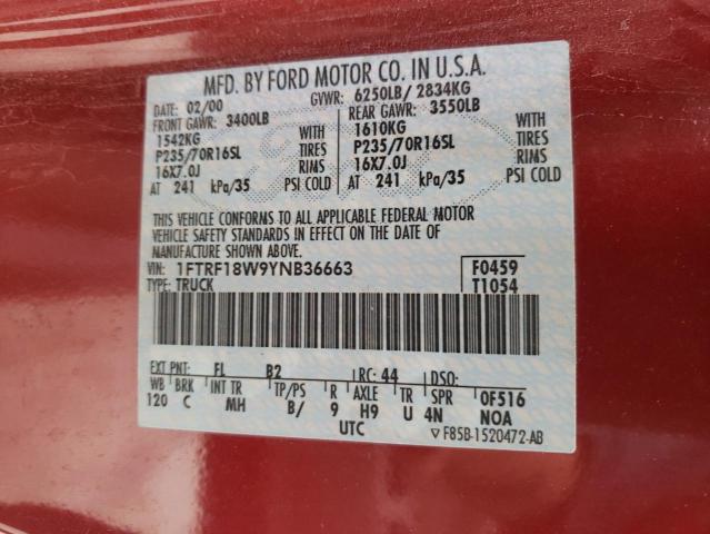 Photo 10 from auction – 2000 FORD F150 with VIN 1FTRF18W9YNB36663