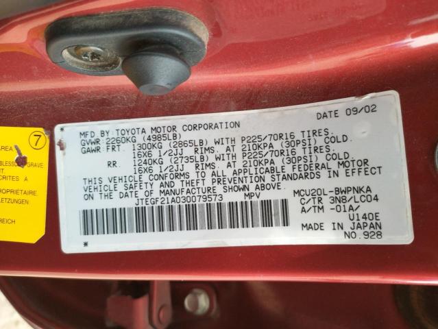 Photo 10 from auction – 2003 TOYOTA HIGHLANDER with VIN JTEGF21A030079573