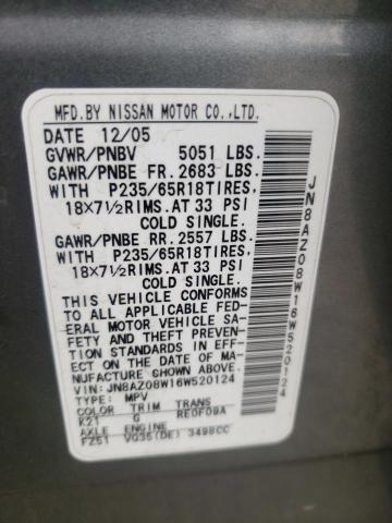 Photo 10 from auction – 2006 NISSAN MURANO SL with VIN JN8AZ08W16W520124