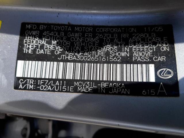 Photo 10 from auction – 2006 LEXUS ES 330 with VIN JTHBA30G265161562