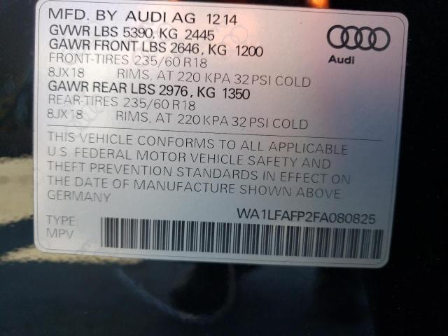 Photo 10 from auction – 2015 AUDI Q5 PREMIUM with VIN WA1LFAFP2FA080825