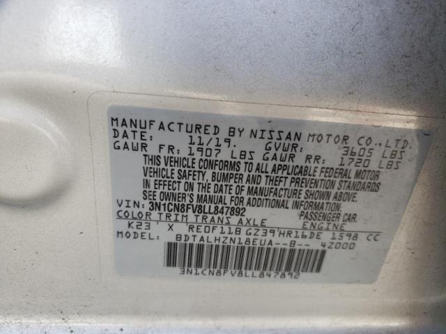 Photo 10 from auction – 2020 NISSAN VERSA SR with VIN 3N1CN8FV8LL847892