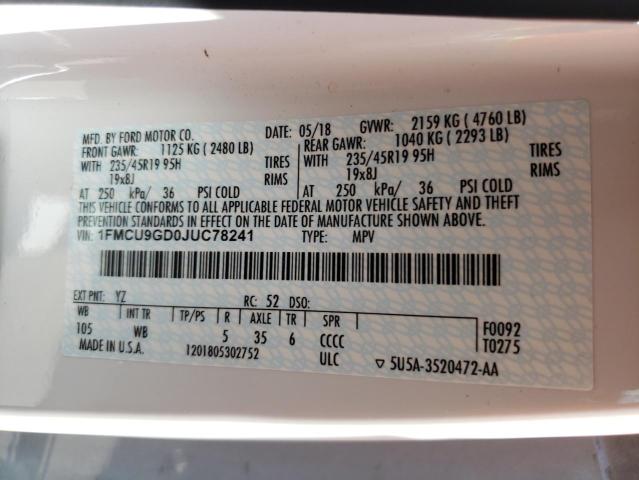 Photo 10 from auction – 2018 FORD ESCAPE SE with VIN 1FMCU9GD0JUC78241