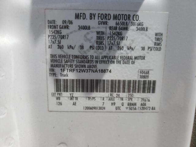 Photo 10 from auction – 2007 FORD F150 with VIN 1FTRF12W37NA18874