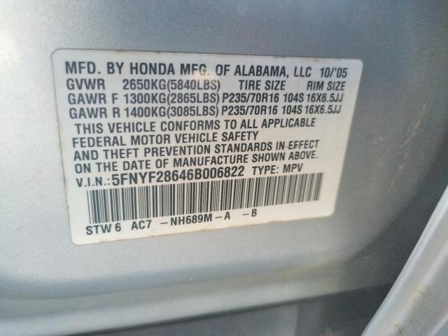 Photo 10 from auction – 2006 HONDA PILOT EX with VIN 5FNYF28646B006822