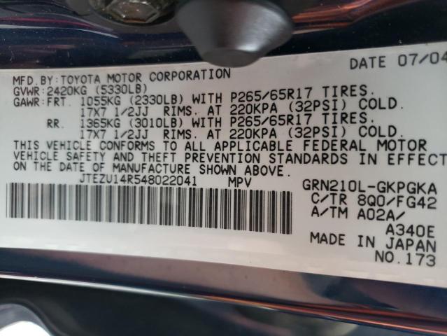 Photo 10 from auction – 2004 TOYOTA 4RUNNER SR with VIN JTEZU14R548022041
