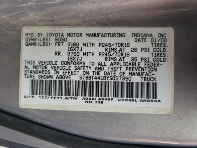 Photo 10 from auction – 2000 TOYOTA TUNDRA ACC with VIN 5TBBT4418YS057350