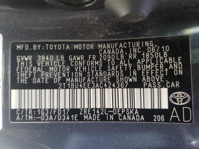 Photo 10 from auction – 2010 TOYOTA COROLLA BA with VIN 2T1BU4EE3AC424367