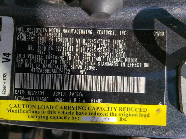 Photo 10 from auction – 2010 TOYOTA VENZA with VIN 4T3ZA3BB9AU024122