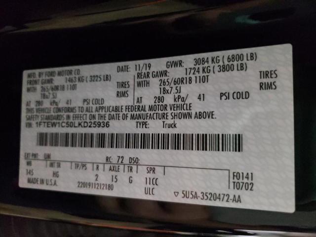 Photo 10 from auction – 2020 FORD F150 SUPER with VIN 1FTEW1C50LKD25936