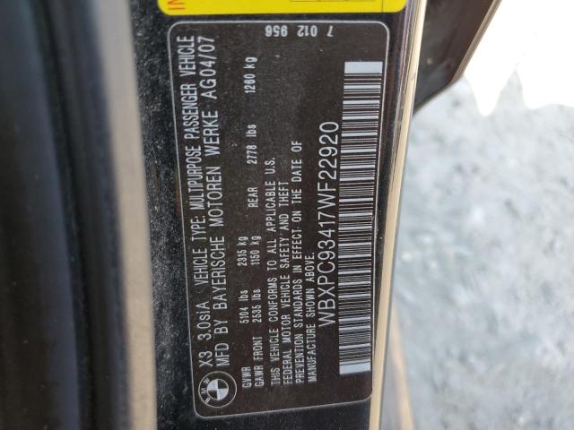 Photo 10 from auction – 2007 BMW X3 3.0SI with VIN WBXPC93417WF22920