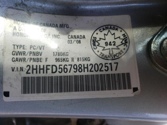 Photo 10 from auction – 2008 ACURA CSX TECHNO with VIN 2HHFD56798H202517