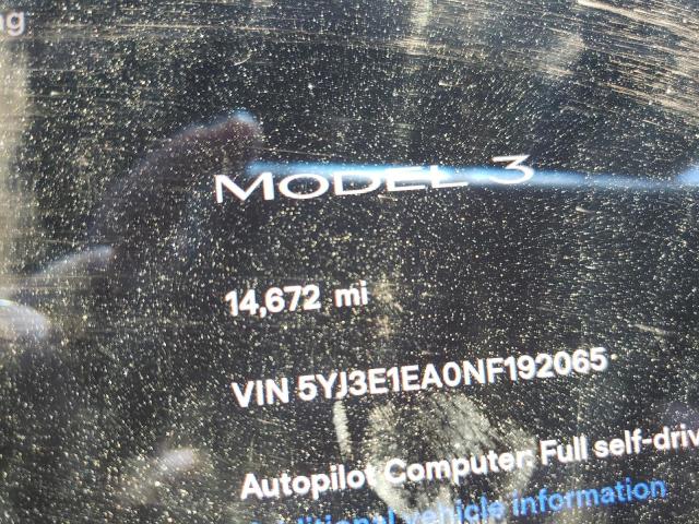 Photo 8 from auction – 2022 TESLA MODEL 3 with VIN 5YJ3E1EA0NF192065