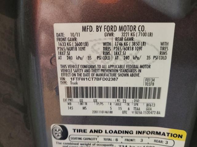Photo 10 from auction – 2011 FORD F150 SUPER with VIN 1FTFW1CT7BFD02387