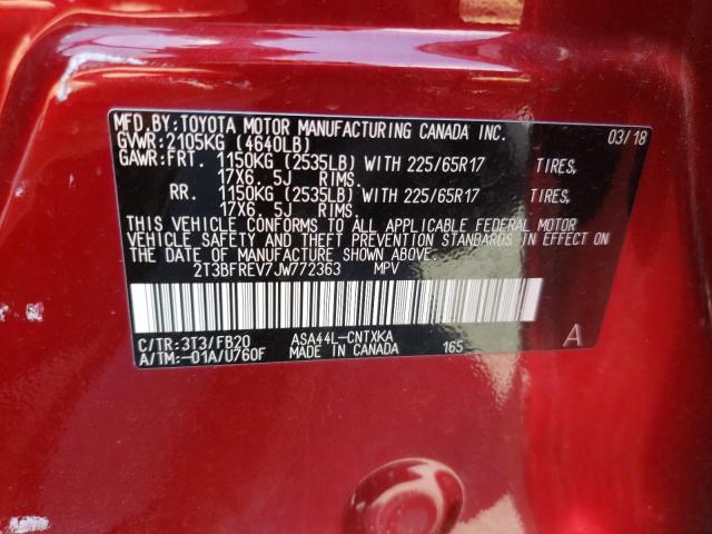 Photo 10 from auction – 2018 TOYOTA RAV4 LE with VIN 2T3BFREV7JW772363