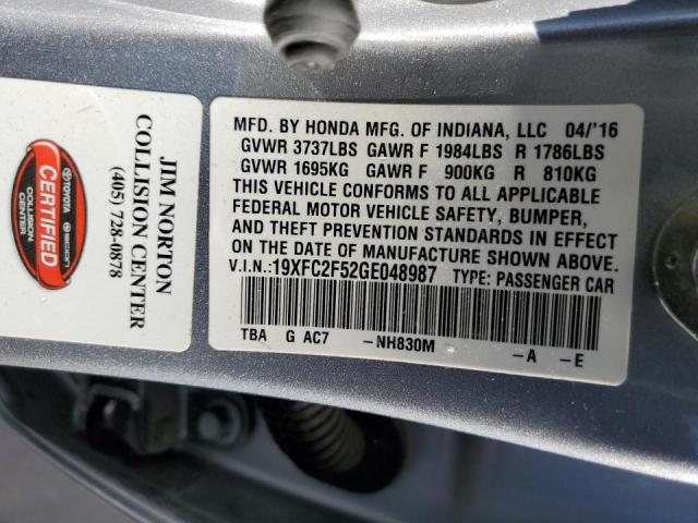 Photo 10 from auction – 2016 HONDA CIVIC LX with VIN 19XFC2F52GE048987