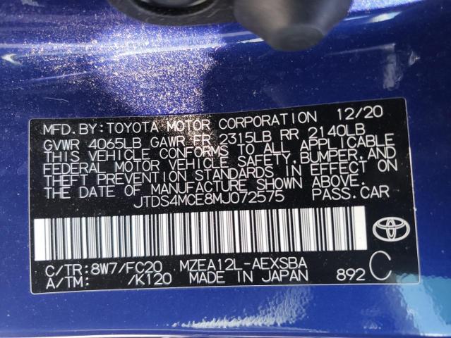 Photo 10 from auction – 2021 TOYOTA COROLLA SE with VIN JTDS4MCE8MJ072575