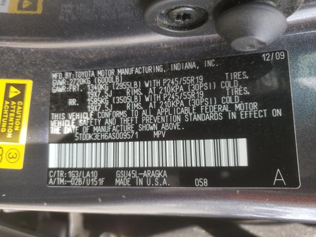 Photo 10 from auction – 2010 TOYOTA HIGHLANDER with VIN 5TDDK3EH6AS009571