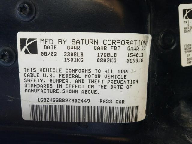 Photo 10 from auction – 2002 SATURN SL1 with VIN 1G8ZH52882Z302449
