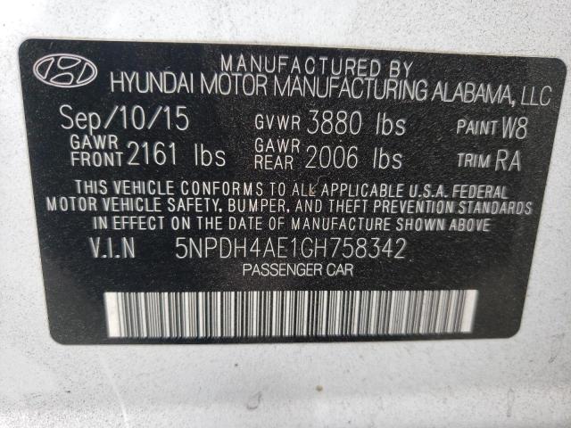 Photo 10 from auction – 2016 HYUNDAI ELANTRA SE with VIN 5NPDH4AE1GH758342