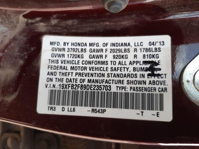Photo 10 from auction – 2013 HONDA CIVIC EX with VIN 19XFB2F89DE235703