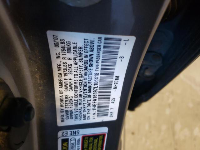 Photo 10 from auction – 2007 HONDA CIVIC EX with VIN 1HGFA16897L106418