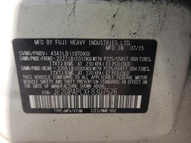 Photo 10 from auction – 2015 SUBARU XV CROSSTR with VIN JF2GPAPCXF8307526