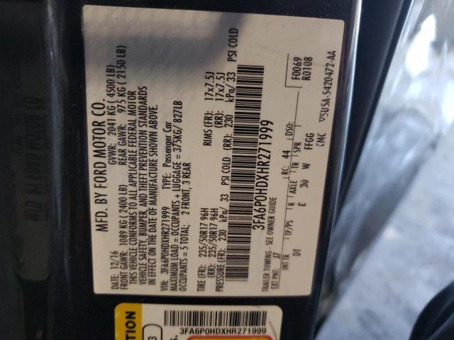 Photo 10 from auction – 2017 FORD FUSION SE with VIN 3FA6P0HDXHR271999