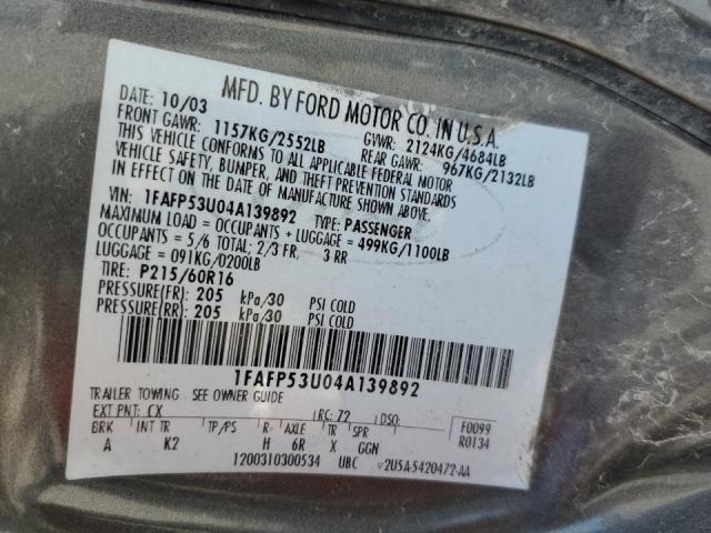 Photo 10 from auction – 2004 FORD TAURUS SE with VIN 1FAFP53U04A139892