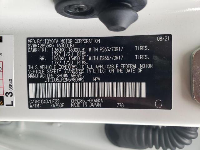 Photo 10 from auction – 2022 TOYOTA 4RUNNER SR with VIN JTELU5JR2N5980882