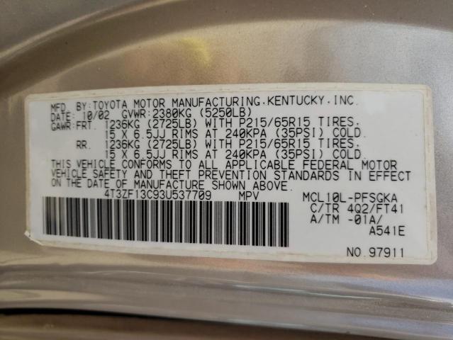 Photo 10 from auction – 2003 TOYOTA SIENNA LE with VIN 4T3ZF13C93U537709