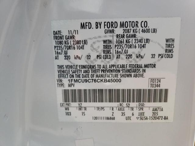 Photo 10 from auction – 2012 FORD ESCAPE XLS with VIN 1FMCU9C76CKB45000