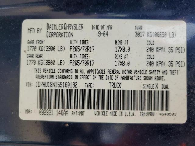 Photo 10 from auction – 2005 DODGE RAM 1500 S with VIN 1D7HU18N15S160192