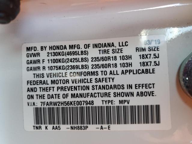 Photo 10 from auction – 2019 HONDA CR-V EX with VIN 7FARW2H56KE007948