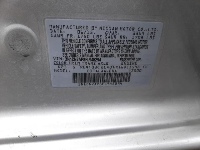 Photo 10 from auction – 2015 NISSAN VERSA S with VIN 3N1CN7AP8FL945294