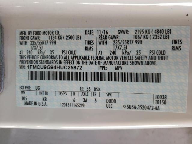 Photo 10 from auction – 2017 FORD ESCAPE SE with VIN 1FMCU9G94HUC25872