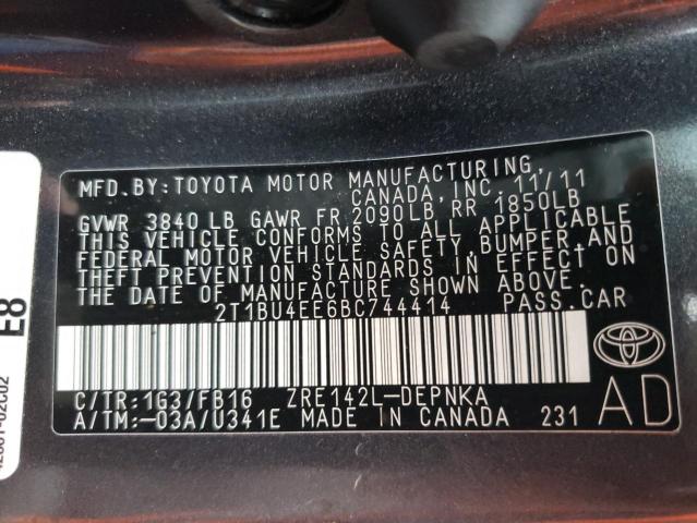 Photo 10 from auction – 2011 TOYOTA COROLA with VIN 2T1BU4EE6BC744414