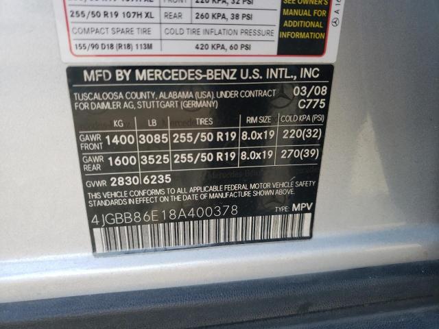 Photo 10 from auction – 2008 MERCEDES-BENZ ML 350 with VIN 4JGBB86E18A400378